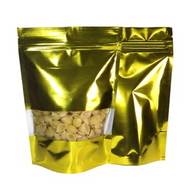 QQ Studio 100 bolsas de aluminio Mylar de colores brillantes con ventana transparente resellable QuickQlick de pie (6 x 9 pulgadas, doradas)