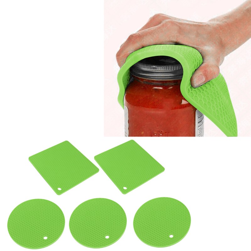 5Pcs Silicone Trivet Mat Square Round Honeycomb Hot Pad Non