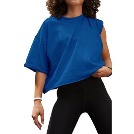 HUGOOME Boxy Crop Tees for Women Blue Flame M