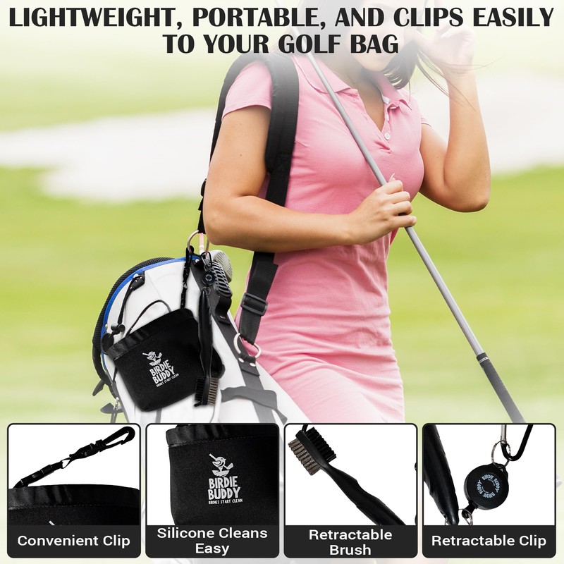 Birdie Buddy Golf Club Washer Bag with Retractable Brush –