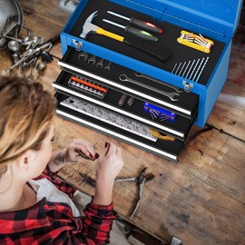 IRONMAX Portable Tool Box, 20.5’’ Lockable Steel Tool Chest Cabinet w/Comfortable Handle & 3 Drawers, Heavy Duty Storage Toolbox Tool Organizer for Garage, Warehouse, Home (Blue)