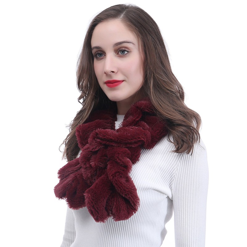 Lina & Lily Elastic Ruffle Faux Fur Women's Winter Pull-through
