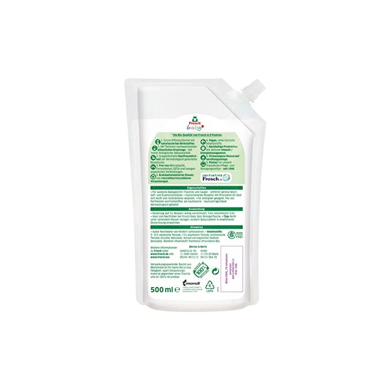 Frog Baby Washing Up Cleaning Refill Bag, 500 ml