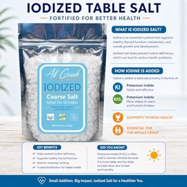All Goods 16 oz (1 Pound) Iodized Coarse Sea Salt for Grinder Refill – Premium Coarse Crystals – Pure Sea Salt Perfect for Cooking, Seasoning & Finishing – Food-Grade Salt, Clean Taste Kitchen Essential