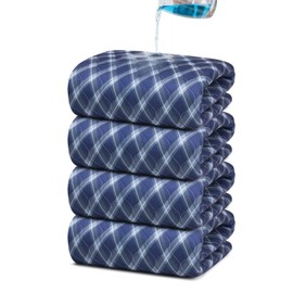 Non-Slip Bed Pads for Incontinence Washable (34" x 36"|4 Pack), Waterproof Bed Pads, Navy Blue Grid, Bed Wetting Pads for Bed, Sofa, Floor, Resuable Underpads for Adults, Seniors, Pet