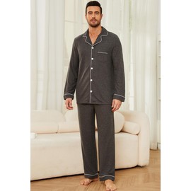U2SKIIN Mens Ultra Soft Pajama Set, Stretch Long Sleeve Lounge Pjs Button-Down Lightweight & Cozy Sleepwear(Dark Grey Mel., S)