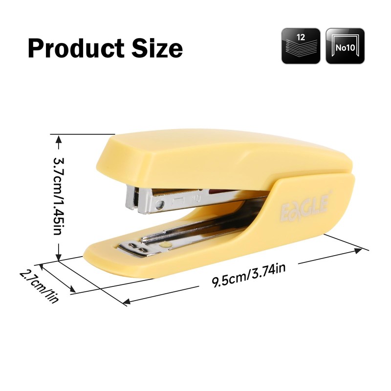 Eagle Stapler with Stapler Remover，12 Sheets Capacity，NO.10 Stapling,Yellow