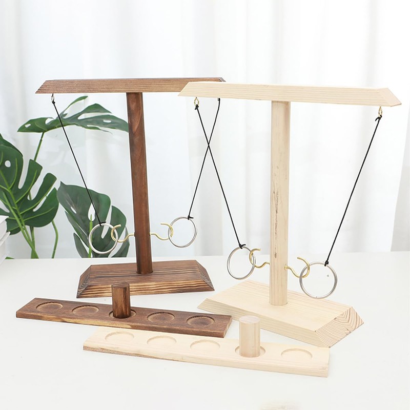 Namvo Wooden Ring Toss Tabletop Hook Ring And Wooden Party