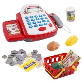 Kids Electronic Cash Register Toy Working Scan Till Play Food Shopping Basket