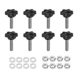 sourcing map 8pcs Star Clamping Knobs with Nuts Washers, M6 x 25mm Metric 304 Stainless Steel Male Thread 25mm 6-Star Plastic Head, Threaded Stud Hand Knobs Handles Thumb Screws, Black