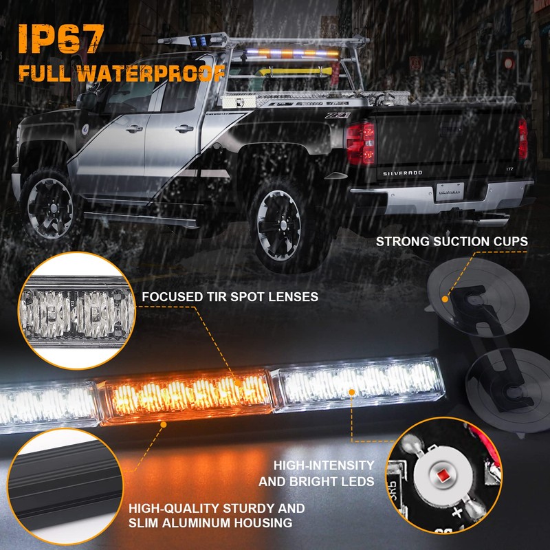 XRIDONSEN 35 inch Traffic Advisor Light Bar 48 LED Strobe