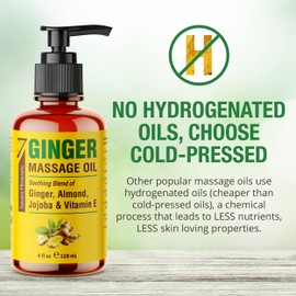 Seven Minerals Ginger Massage Oil for Lymphatic Drainage Massage Therapy - 4 oz - Warming and Ultra Relaxing - Therapeutic Grade Essential Oils Soothes Tired Muscles & Relaxes Mind and Body