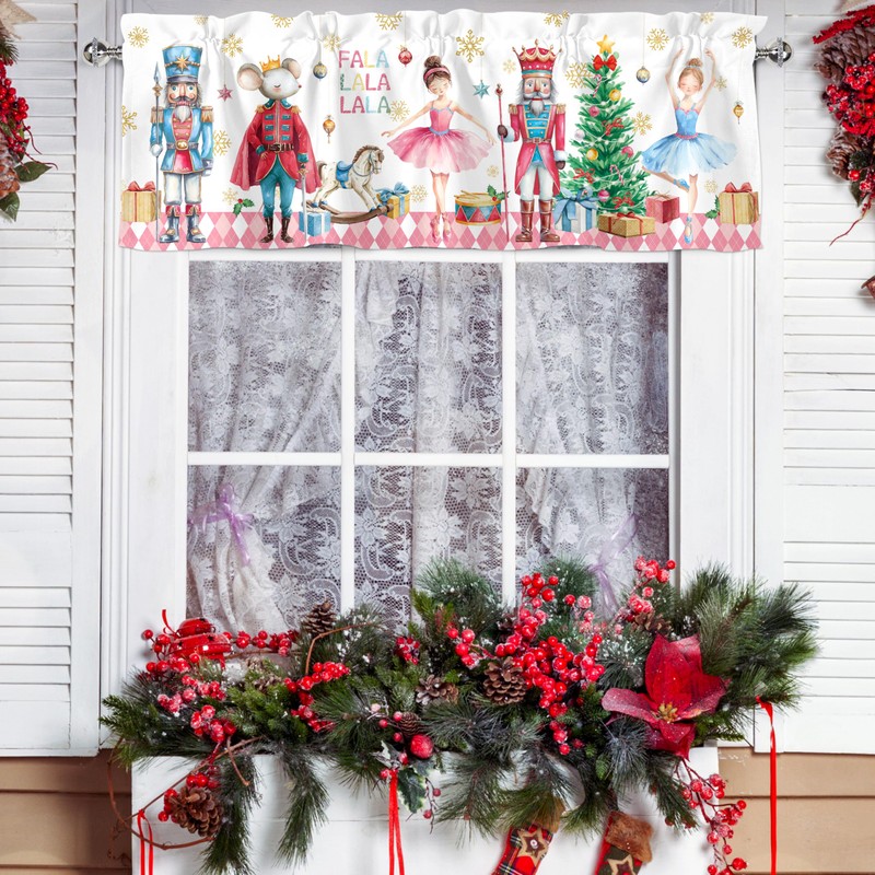 Casuru Christmas Kitchen Curtains Valances for Windows Pink Nutcrackers Curtain