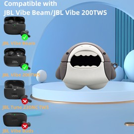 Silicone Case Compatible with JBL Vibe 200TWS/Vibe Beam with Keychain, Cute Anime Shark Portable Scratch Shock Resistant for Vibe 200TWS Earbuds Case