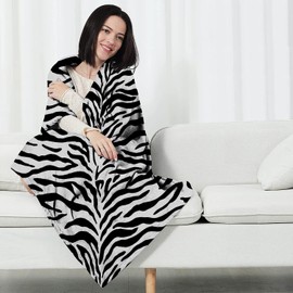 FAIRWAYUK Animal Skin Print Blanket, Extra Large Faux Fur Fleece Throws For Settees Sofa Bed, Super Soft, Warm Cozy, Mink Fleece Blankets (Zebra Skin Mono, Double - 150 x 200 cm)