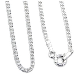 Ladies’ 925 Sterling Silver Curb Chain, Rhodium-Plated, 1.7 mm wide, Choice of Length 40, 45 or 50 cm, Silver Chain, Necklace, Silver
