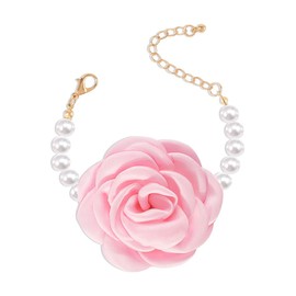 Dmaiy Pearl Flower Bracelet Vintage Roses Bracelets Jewelry Gold Baroque Bracelet for Wedding Festival Party Daily (Pink)