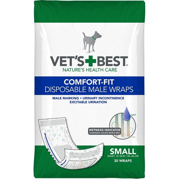 Vet’S Best Comfort Fit Disposable Male Dog Diapers | Absorbent Male Wraps with Leak Proof Fit | Small, 30Count