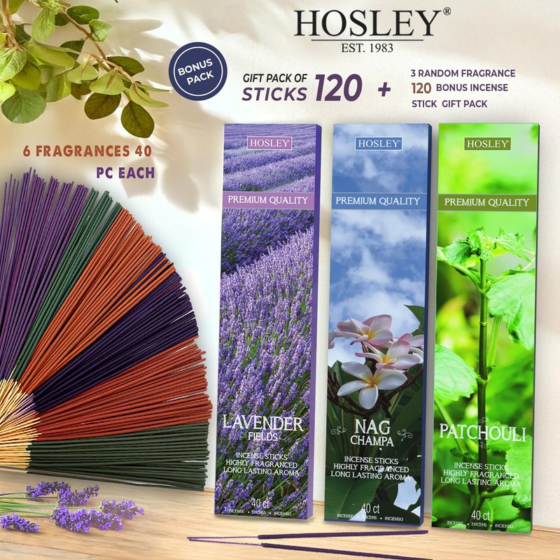 Hosley 120 Pack Assorted Incense Sticks + Bonus 120 Pack