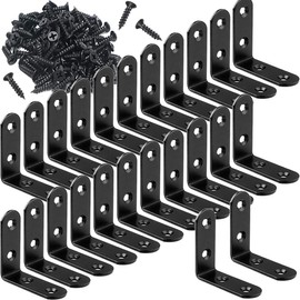 24Pcs Black L Bracket Corner Braces 40x40mm Stainless Steel Small Shelf Bracket for Wood, Shelves, Wall Hanging Support 90 Degree Joint Right Angle Brackets with Screws