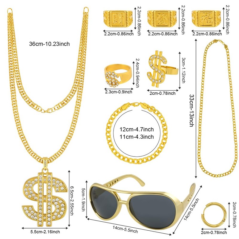 BSBUY Costume Set Rapper Hip Hop Accessories with Dollar Chain