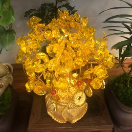 BAEKZ Crystal Bonsai Citrine Tree Money Tree Feng Shui Decoration Blessing Bag Potted Plant (Golden Yellow)