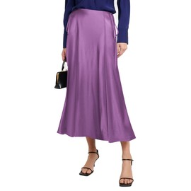 SEBOWEL Women Satin Maxi Long Skirt Silk Side Tie A Line Swing Midi Skirt Elegant Flowy Ruffle Pleated Cocktail Party Skirts, Purple, M