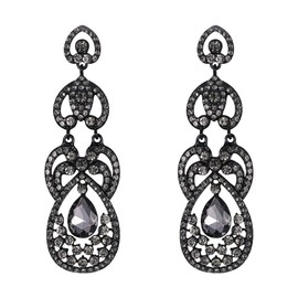 EVER FAITH Women's Earrings Crystal Wedding Party Retro Hollow Teardrop Chandelier Earrings Clear Black Tone, Crystal