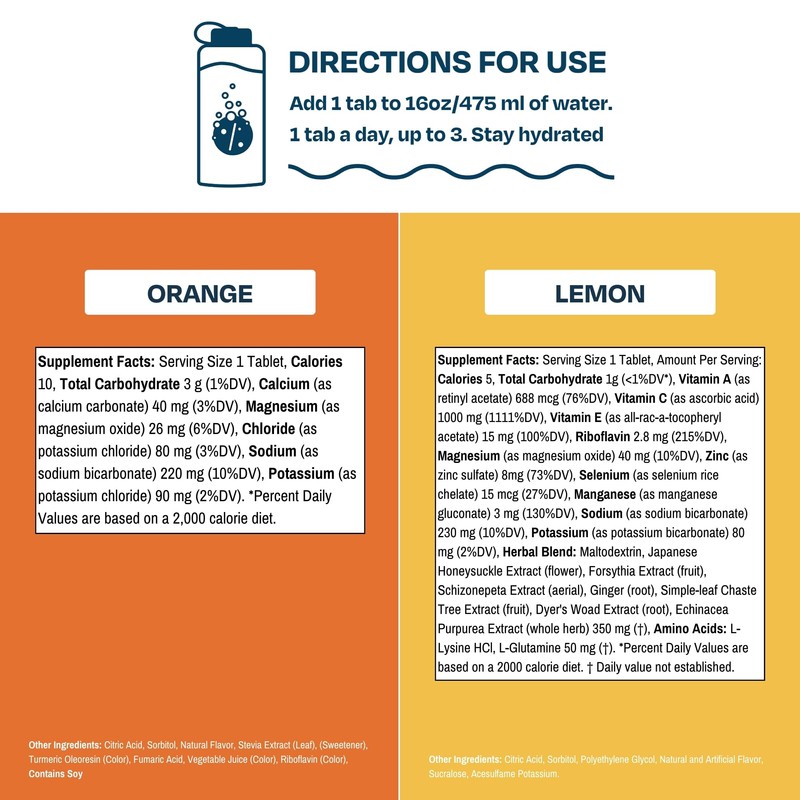 Drinklits Orange Electrolyte Hydration & Lemon Immunity Tablets (2) Tube