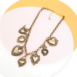JNF 18K Gold Chain Necklace for Women Boho Coin Heart Butterfly Cross Pendent Charm Necklace Gold Link Chain choker Necklace Christmas Jewelry Gift (Chunky Gold Hearts)