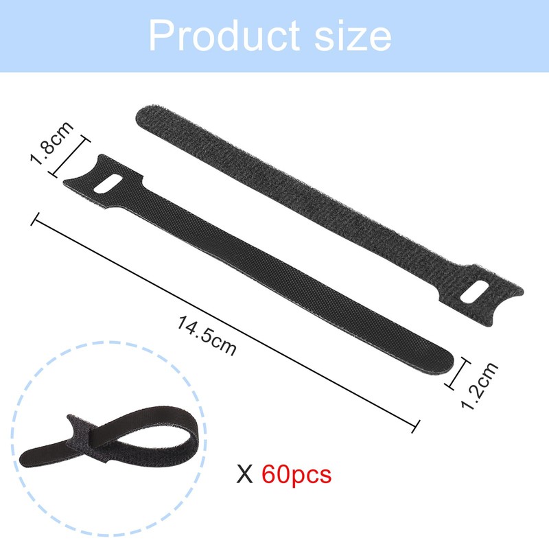 Nutabevr Pack of 60 145 mm Black Reusable Velcro Cable