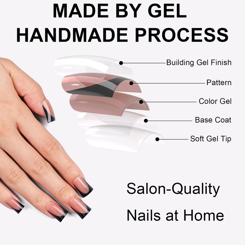 16 Sizes Mocha Black French Short Duck Nails Press on,