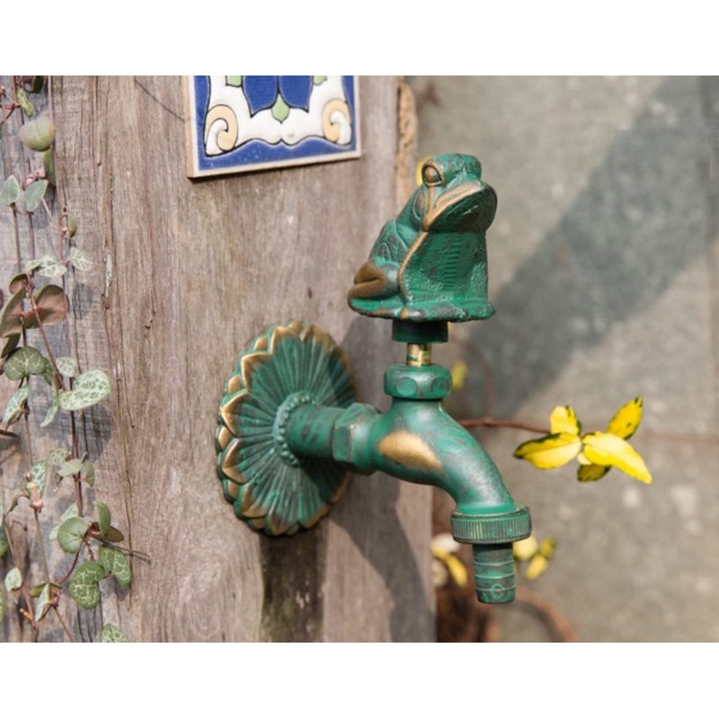 Garden Outdoor Faucet Antique Green Frog Handle Brass Single Cold