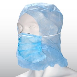 OP Hood with Mouth Cover Blue Pack Of 50 with integrated 2-Ply Face Mask – Astronaut Hood Pack Astro 5 Astro/Doctor's/Nurse's Hood Fleece Hood