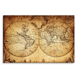 Sinus Art Canvas Picture 120 x 80 cm Artistic Photography - World Map of 1733 in Sepia
