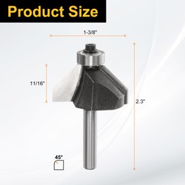 HARFINGTON 2pcs 45 Degree Chamfer Router Bit 1/4 Inch Shank 5/8" Cutting Edge Carbide Tip with Bearing for Woodworking Milling Cutter Tool, Black