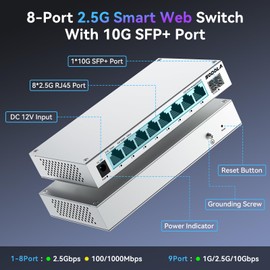 SODOLA 8-Port 2.5Gb Web Managed Switch with 10G SFP+, Aluminium Cooling & Magnetic Feet - LACP/QoS/VLAN/IGMP Managed Multi-Gigabit Switch for Homelab & Professional Networks