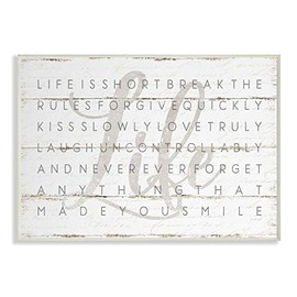 Stupell Industries Life is Short Smile Grey on White Planked Look Wall Plaque, 10 x 15, Design by Artist Jennifer Pugh