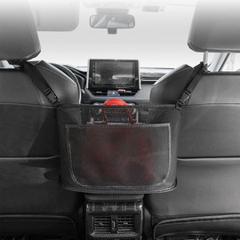 Car Net Pocket Handbag Holder, Leather edging, The Latest Improvement Driver Storage Netting Pouch, Car Net Pocket for Purses and Bags Front Seat, Safe Driving （Upgraded black leather edging）