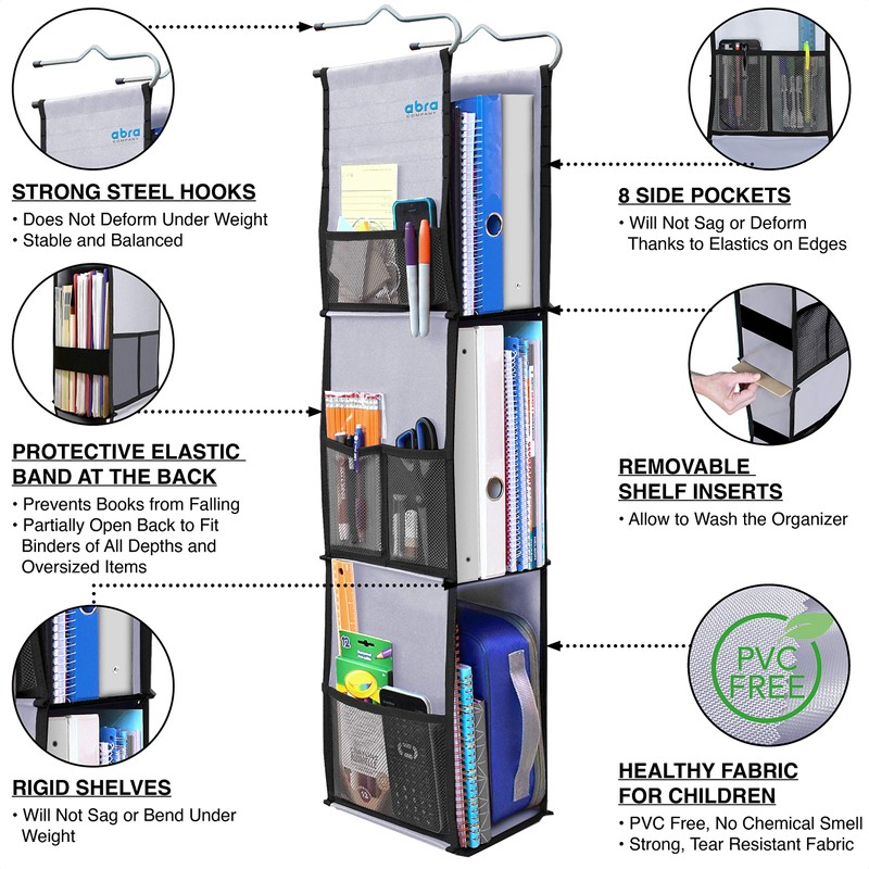 ABRA® 3 Shelf Hanging Locker Organizer for School, Gym, Work,