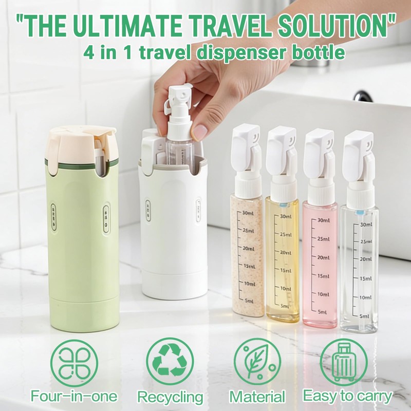 4 in 1 Travel Dispenser Bottle Set, Leakproof TSA Travel