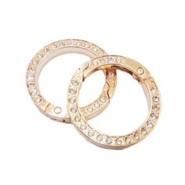 [dot knot] カラビナ 丸型 2個セット クリスタルラインストーン付きローズゴールドリング型キーホルダー 2連デザイン キラキラ輝くジュエリー調 ゴールド kkg25