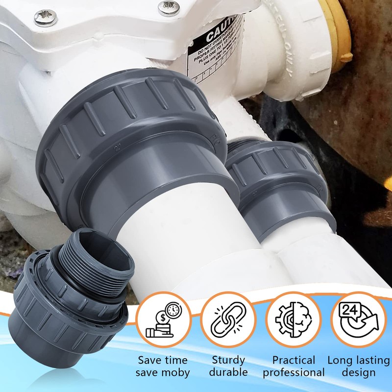 Boltigen 2pcs 1-1/2 PVC Pool Pump Fitting Coupling, 1.5" NPT