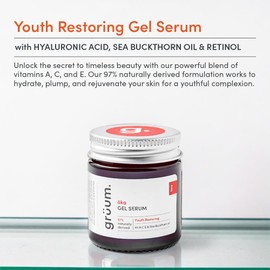 grüum Youth Restoring Skin Gel Serum 30ml - Vitamin C Serum for Anti aging Glow Serum - Face Serum for women with Hyaluronic Acid, Sea buckthorn oil & Retinol