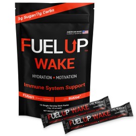 Fuel UP Wake - Hydration Powder – Electrolytes Powder with 180mg Caffeine/Serving – Non-Jitters Hydration Drinks for Men and Women – 15 Stick Packs – Orange Sherbet