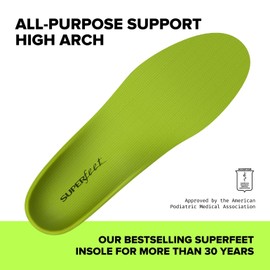 Superfeet All-Purpose Support High Arch Insoles (Green) - Trim-To-Fit Orthotic Shoe Inserts - Professional Grade - Men 7.5-9 / Women 8.5-10