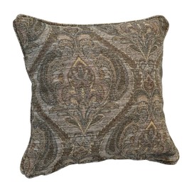 Blazing Needles Corded Square Jacquard Chenille Throw Pillow, 18", Grey Damask