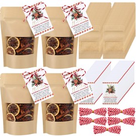 Marspark 50 Sets Christmas Potpourri Stand Pouches, 3.5 x 5.5 Inches Kraft Paper Bags with Matte Window, Simmering Potpourri Bags Instruction Cards for Small Business Home Use Xmas Party Gift Decor