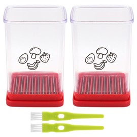 2Pcs Stainless Steel Cup Fruit Slicer – Egg, Strawberry & Banana Cutter with Detachable Push Plate Brushes | Vegetable Salad Prep Tool for Kitchen, Fast Effortless Slicing