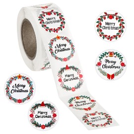 500 Pcs Merry Christmas Stickers for Envelopes, 1 Inch Circle Adhesive Christmas Labels Holiday Stickers Round Xmas Tag Envelope Seal Decals for Christmas Greeting Card, Presents and Gifts (1 in)